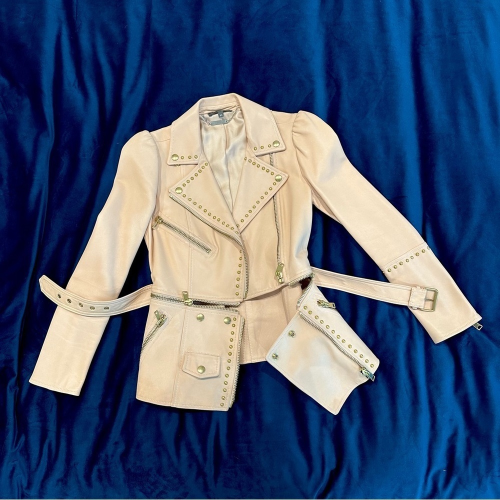 Alexander McQueen Belted Blush Leather Stud Zipper Jacket 40/S - Picture 9 of 14
